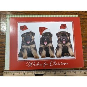 Vtg SPCAI German Shepherd Puppy Dogs Santa Hats Christmas Holiday Greeting Card